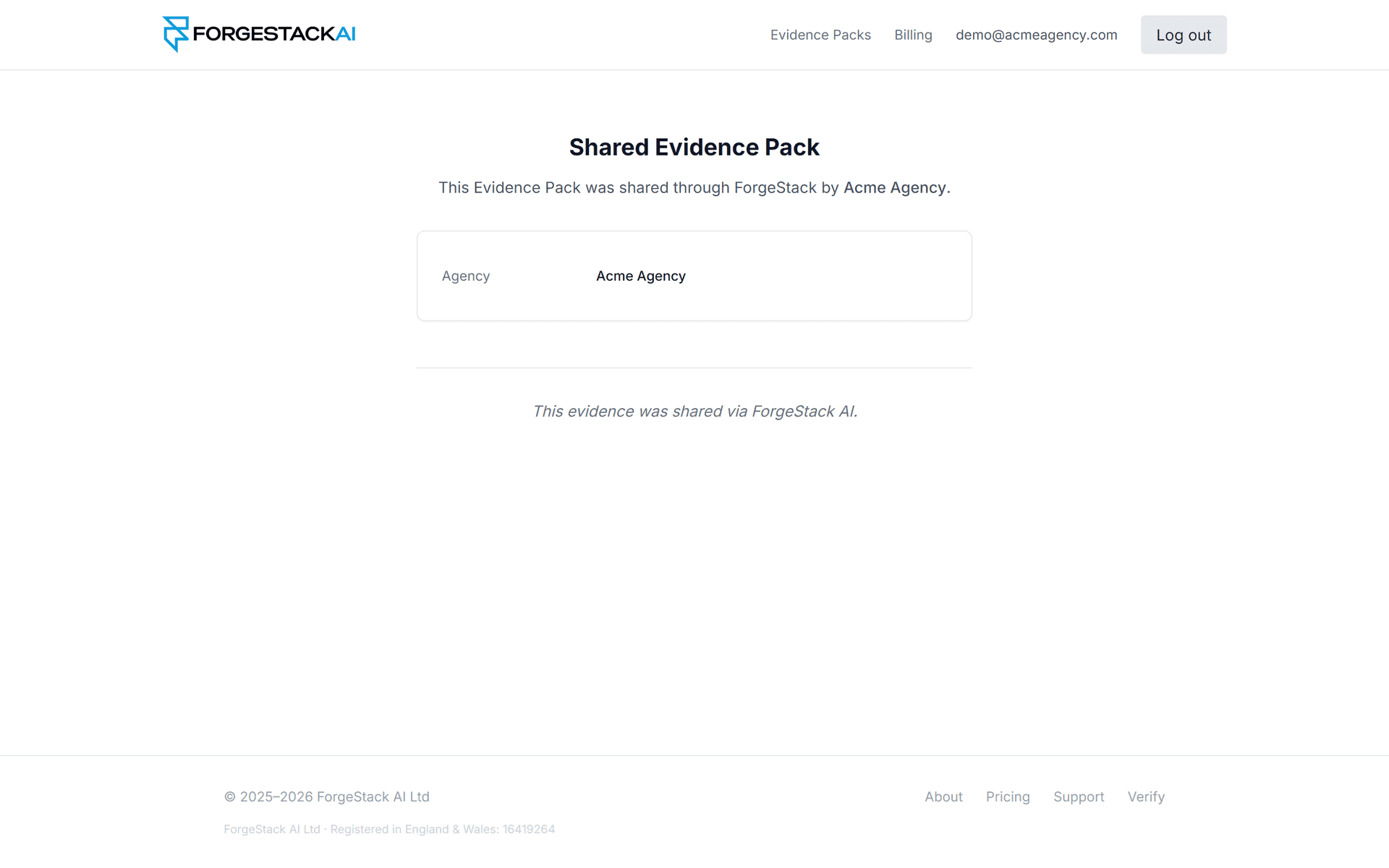 Client-facing Evidence Pack with full evidence trail